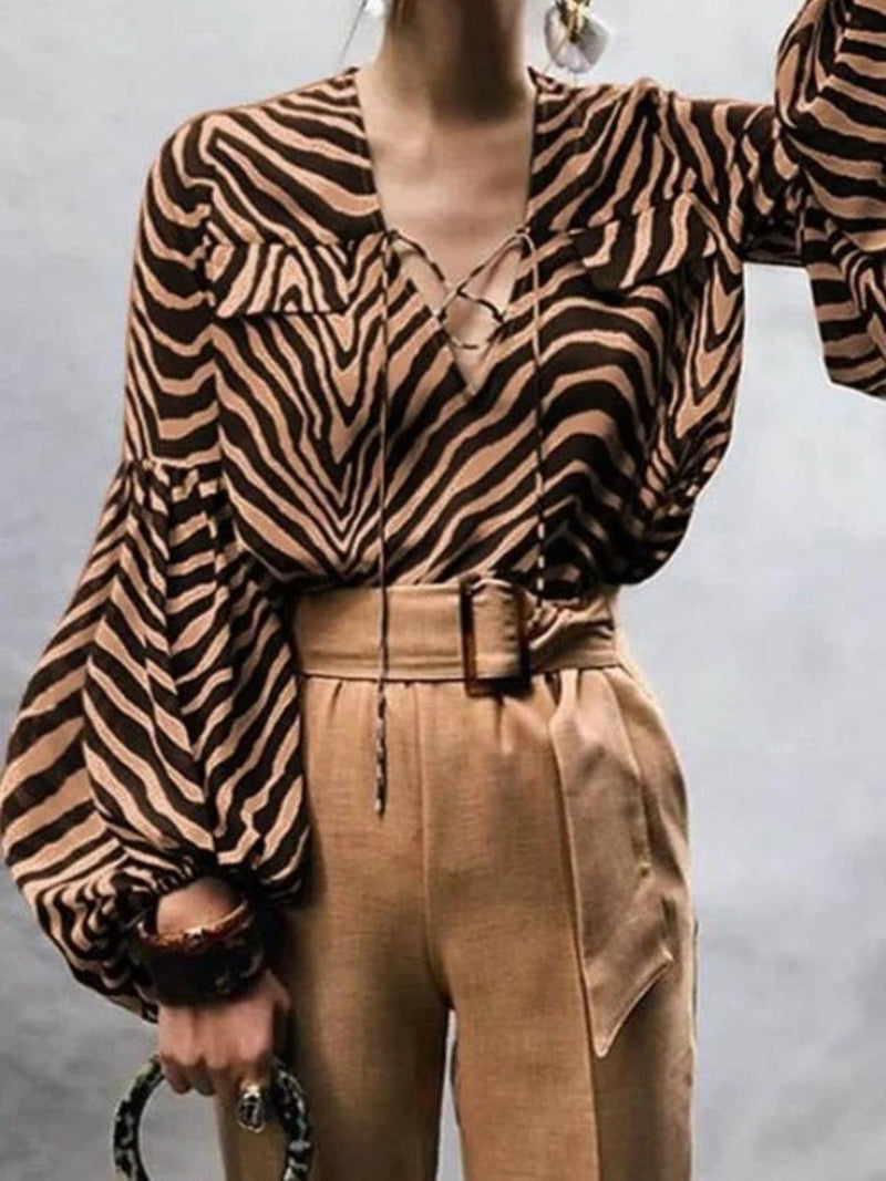 Striped Lace-Up Blouse