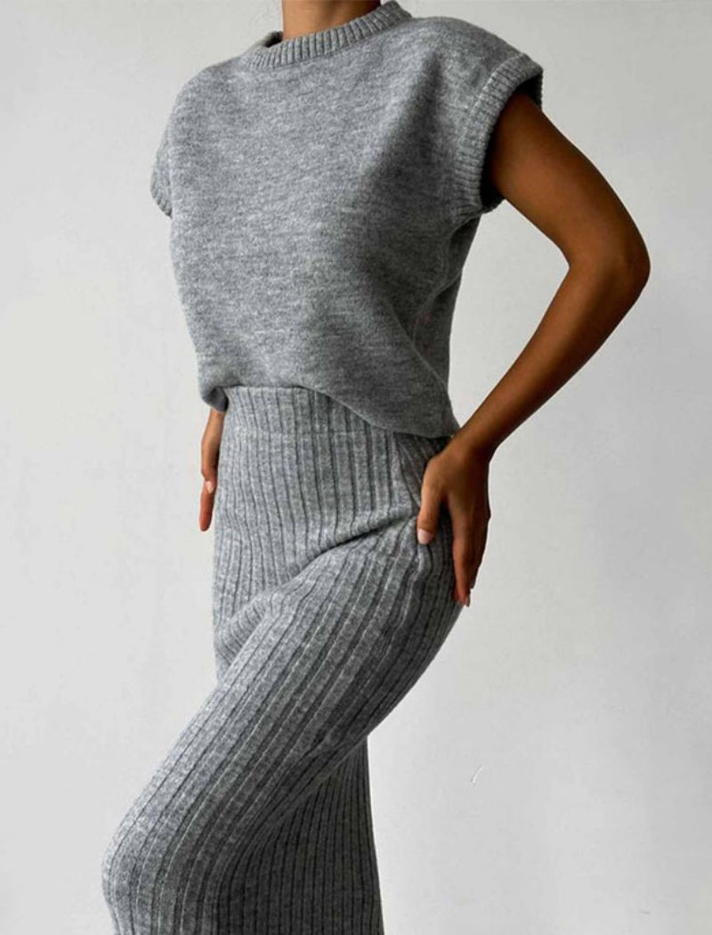 Ribbed Knit Crop Top and Skirt Set