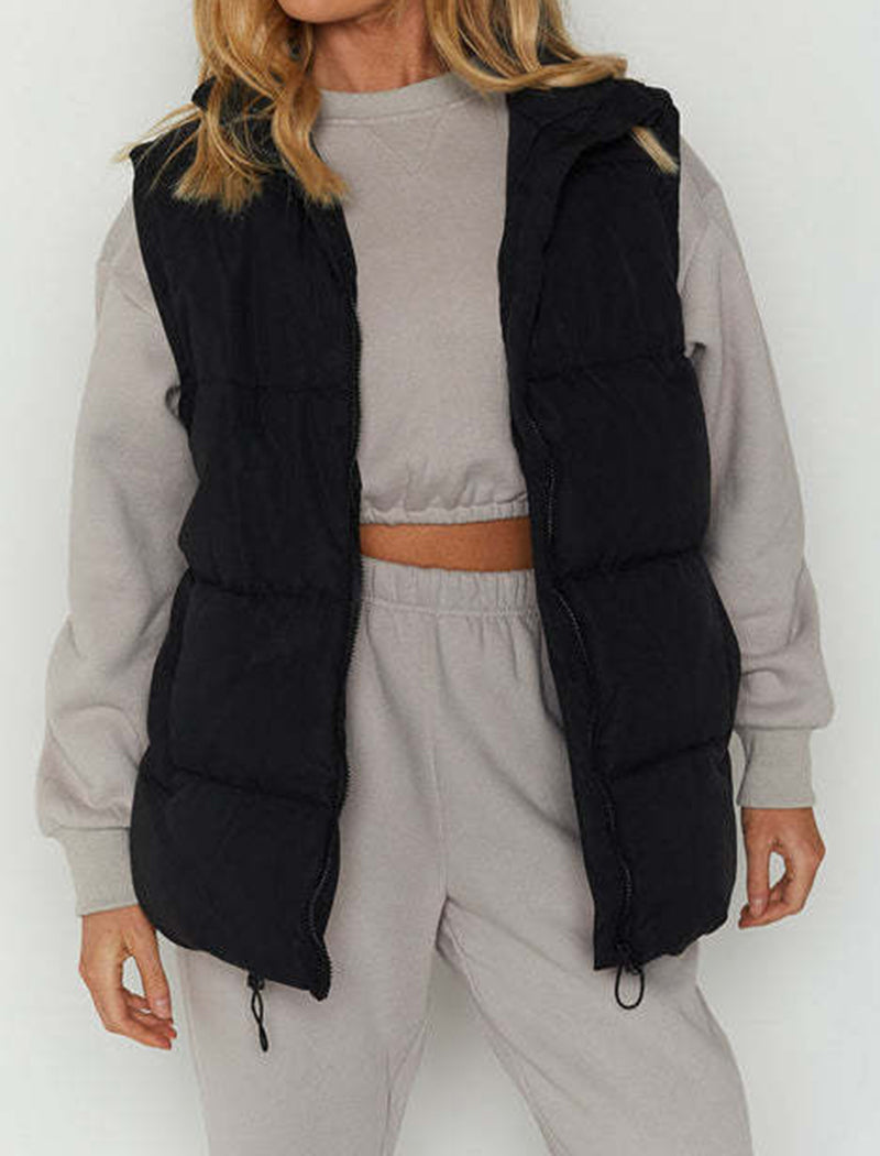 Zip-Up Puffer Cotton Drawstring Vest