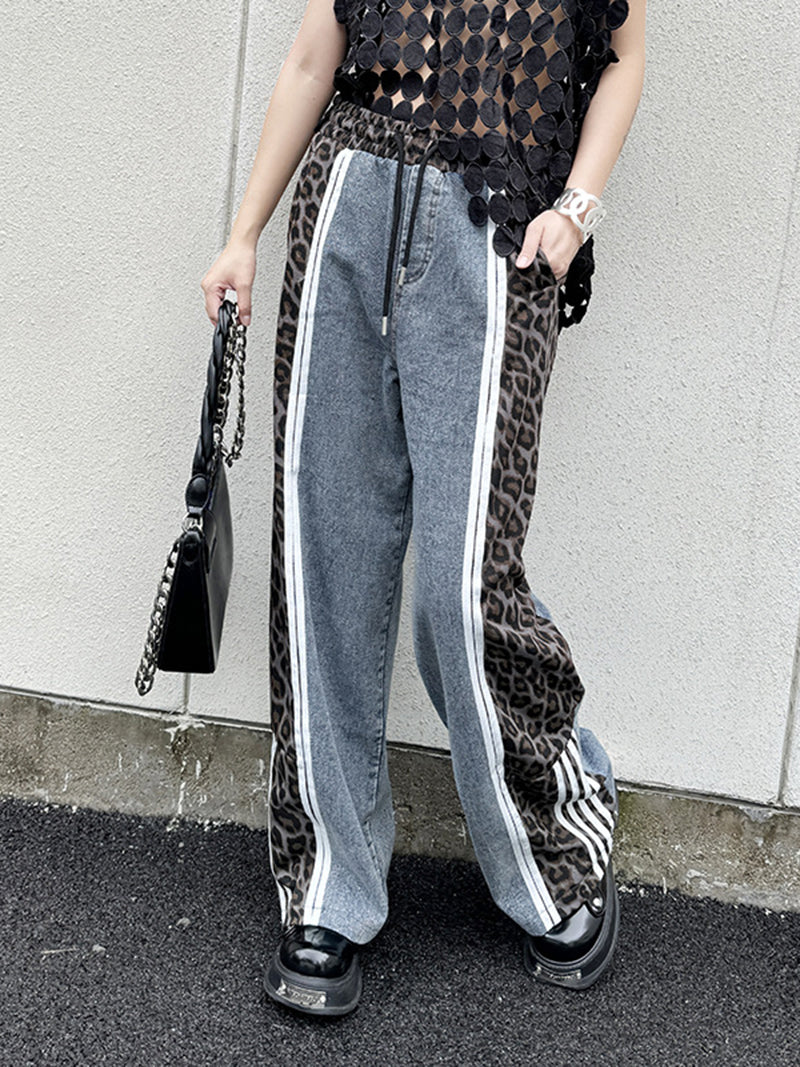Leopard Print Patchwork Drawstring Pants