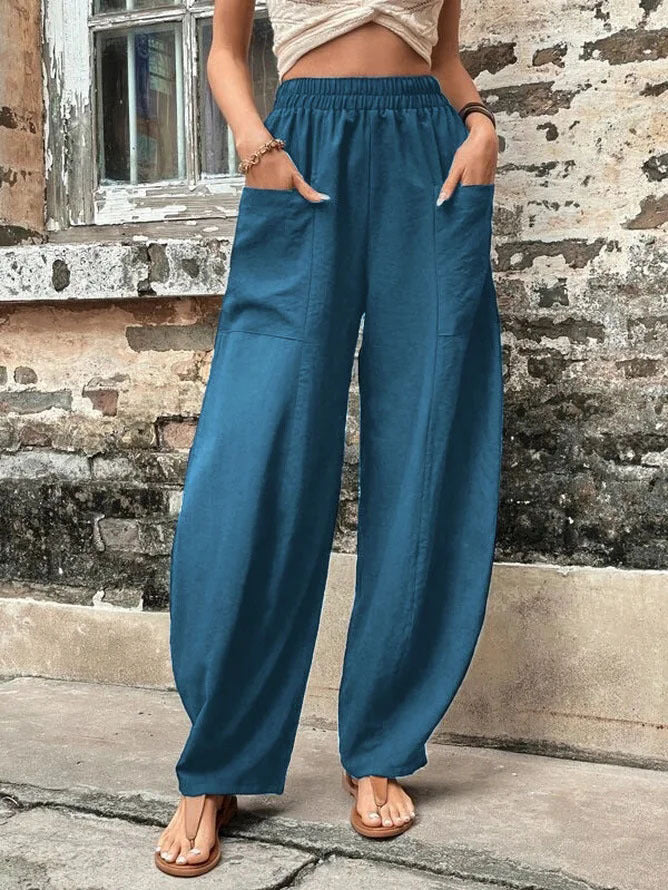 High-Waisted Wide-Leg Pockets Pants