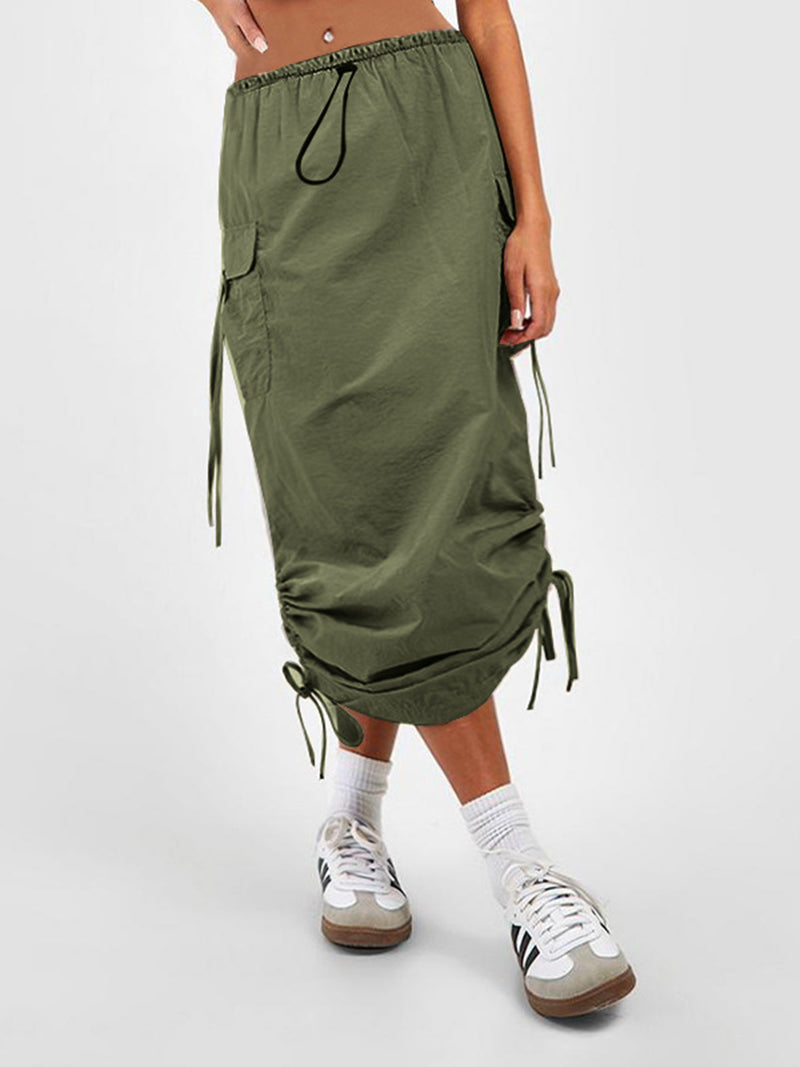Drawstring Cargo Midi Skirt