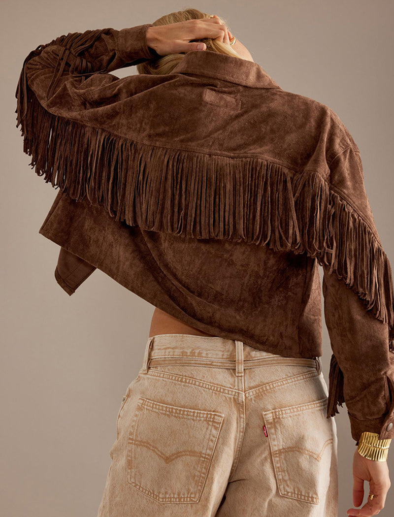 Fringe Trim Collared Longline Jacket
