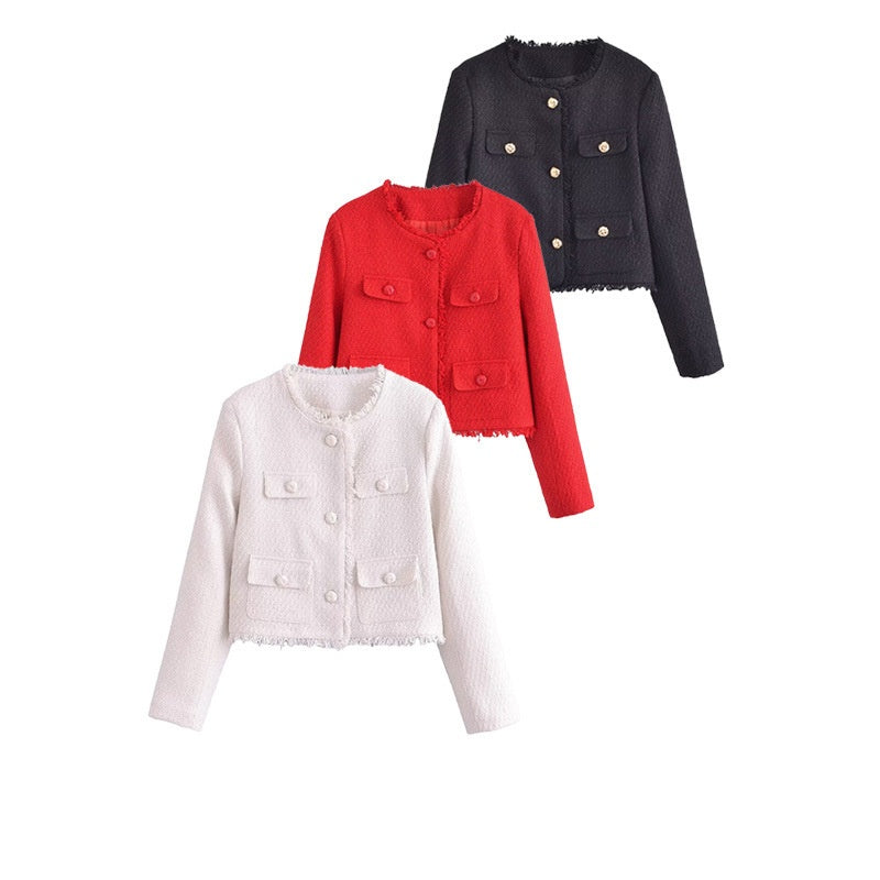 Cropped Tweed Button-Up Jacket