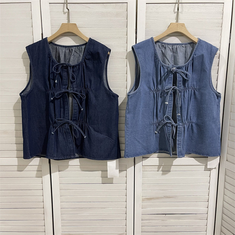 Lace-Up Denim Vest