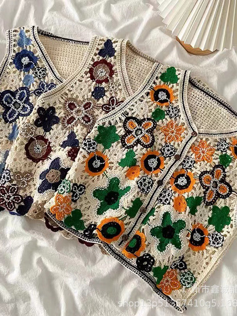 Floral Eyelet Knit Vest