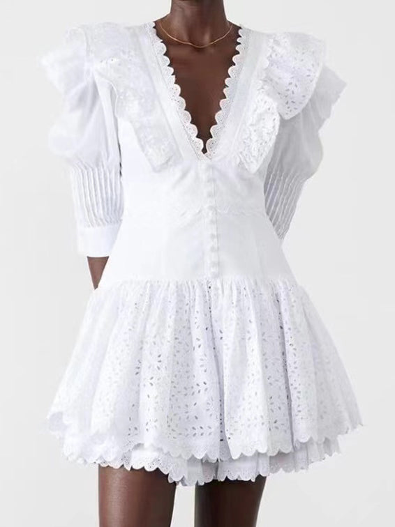 Button-Front Eyelet Mini Dress