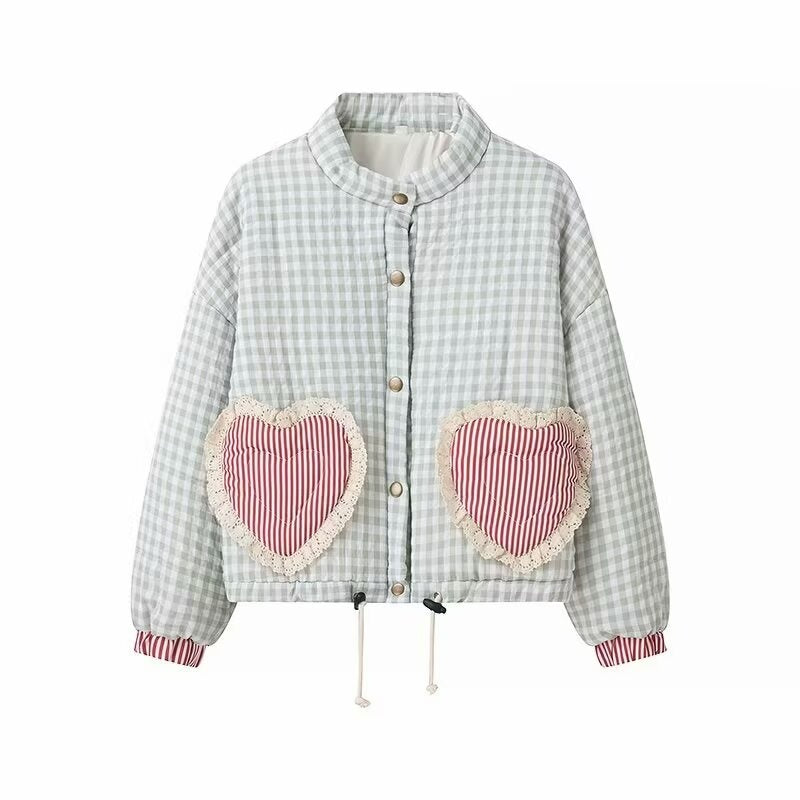 Gingham Jacket with Heart Patch Details