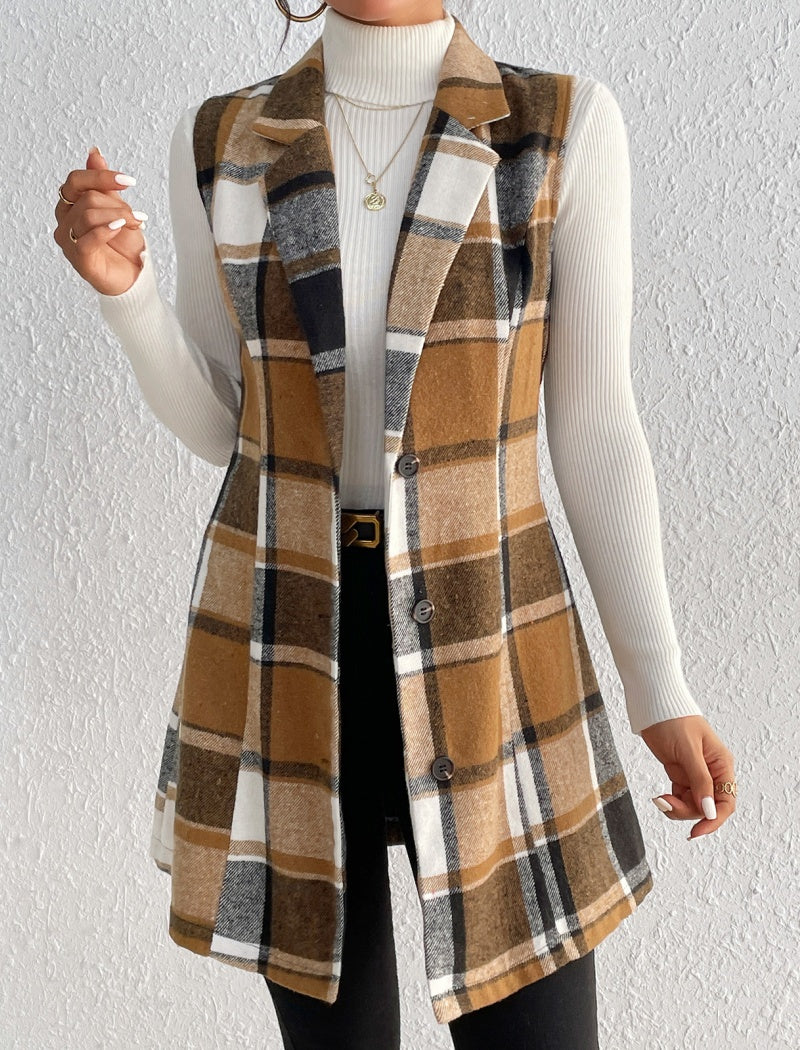 Plaid Sleeveless Long Vest