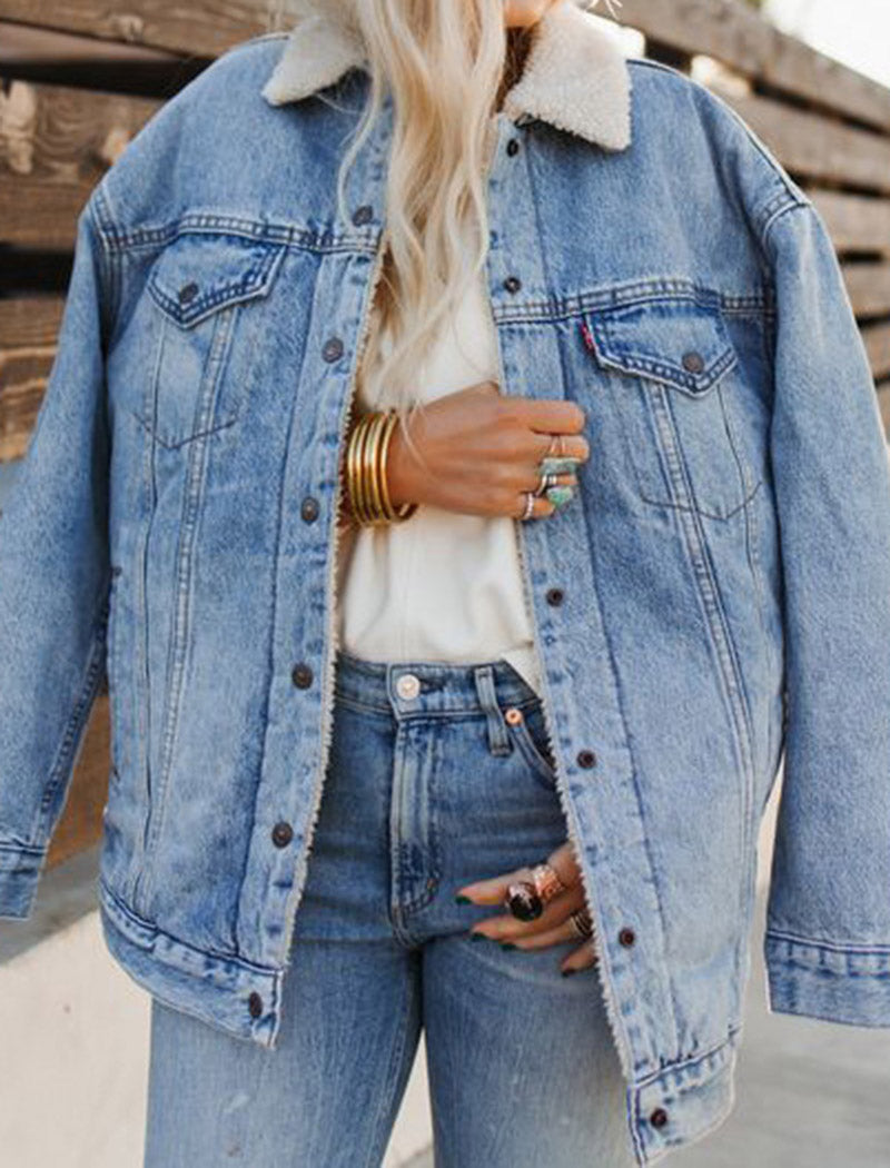 Oversized Fleece-Lined Denim Jacket