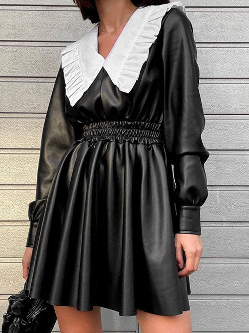 Cinched Waist High-Waisted Long Sleeve Dress