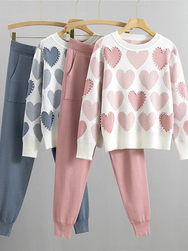 Heart Print Sweater and Jogger Set