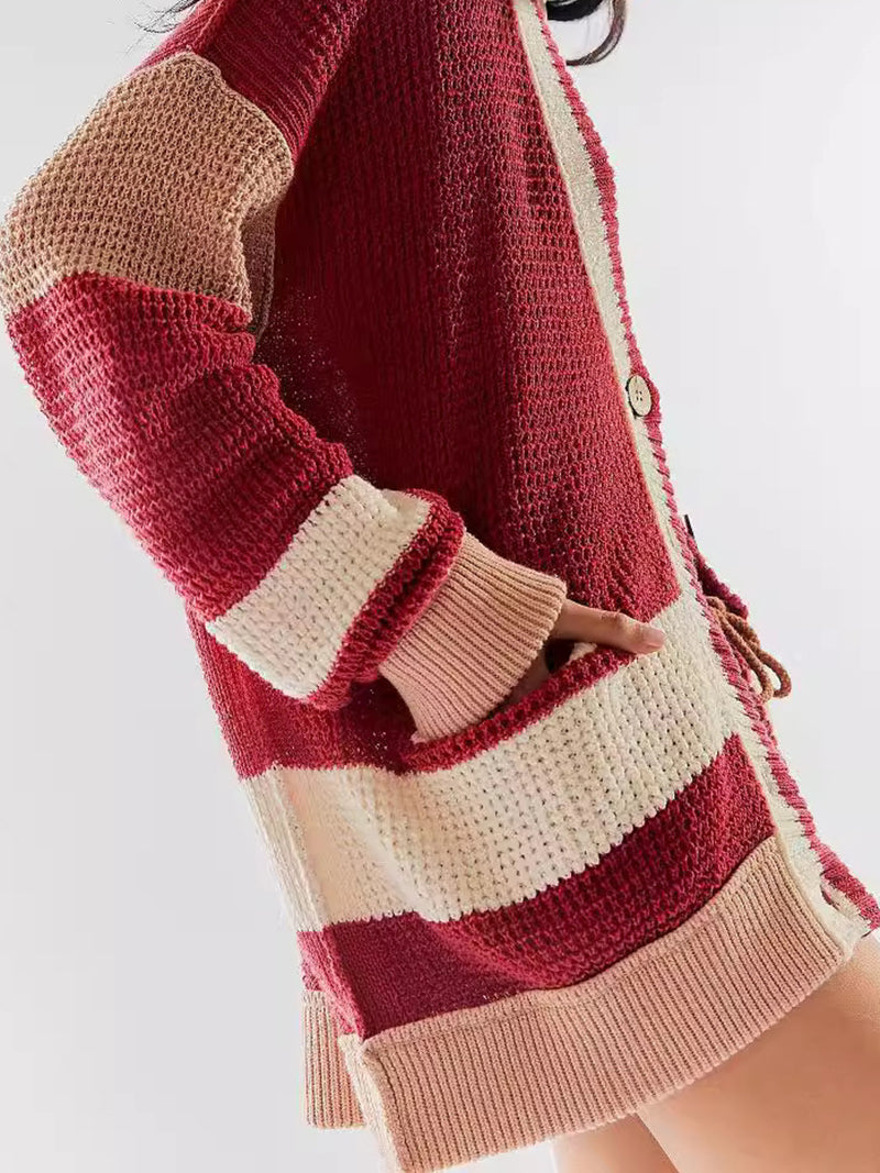 Striped Button-Front Cardigan