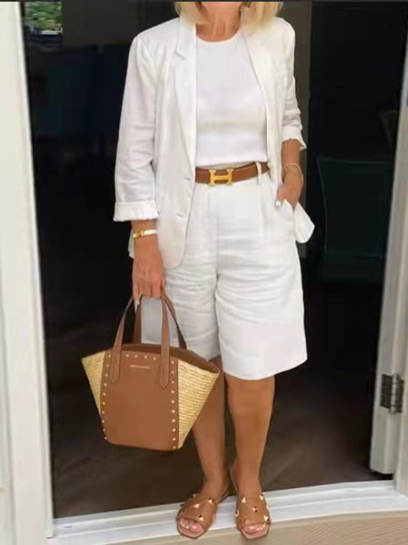 Notched Blazer and Trouser Shorts Set