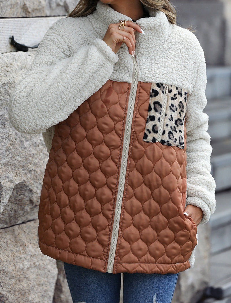 Colorblock Quilted Sherpa Jacket