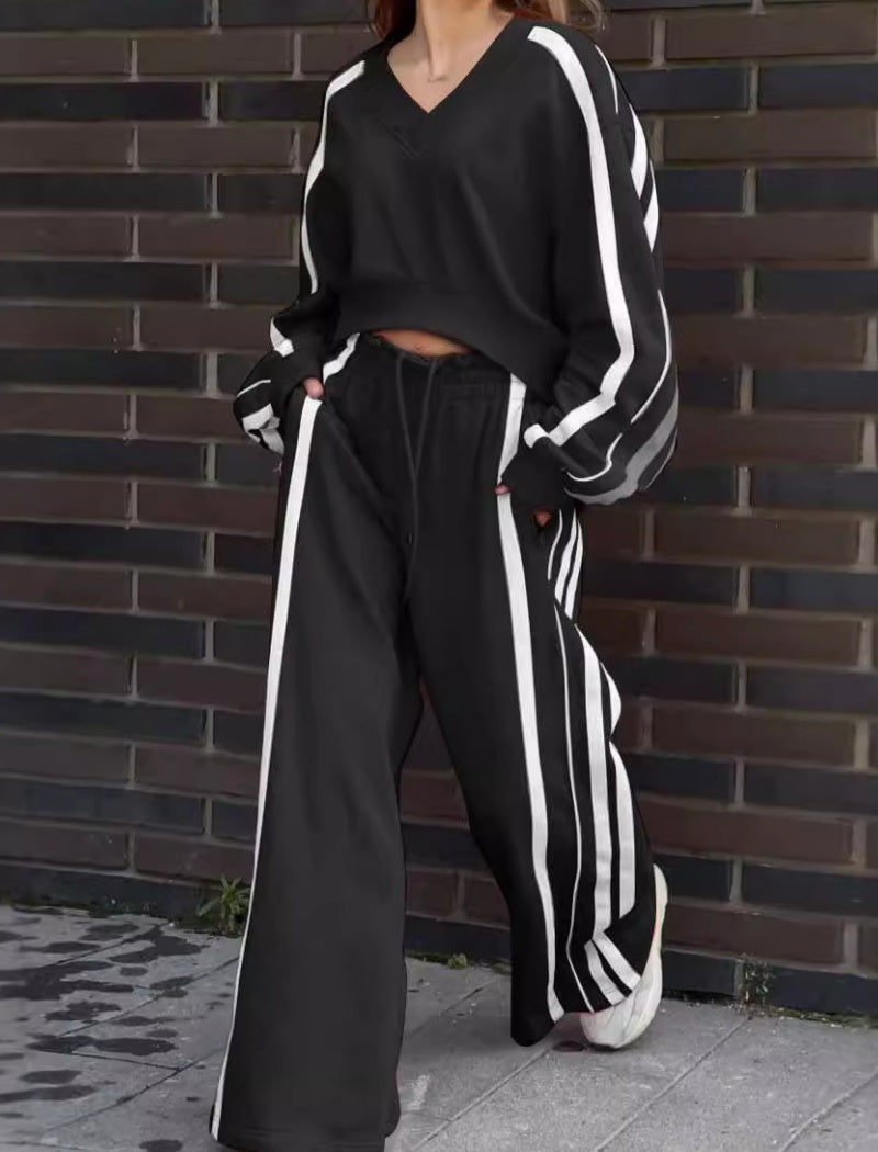Striped Oversized Top and Wide-Leg Pants Set