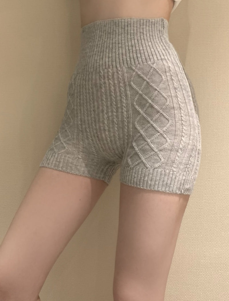 Knitted High-Waisted Solid Color Shorts
