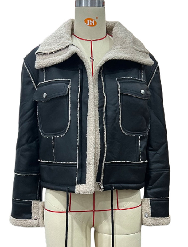 Faux Leather Sherpa-Lined Jacket