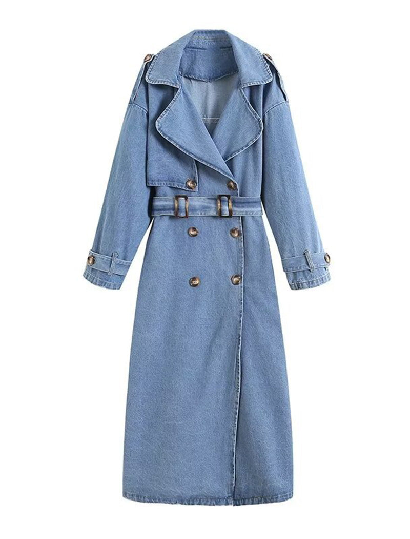 Double-Breasted Denim Trench Coat