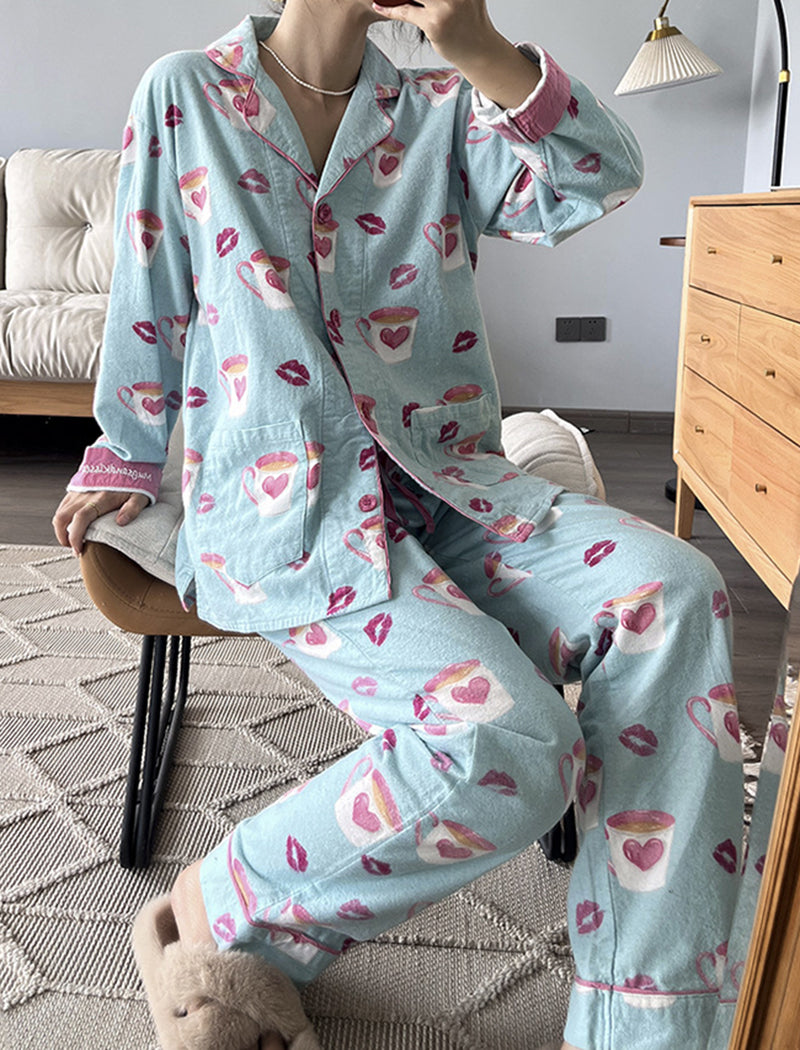 Printed Long Sleeve Pants Pajama Set
