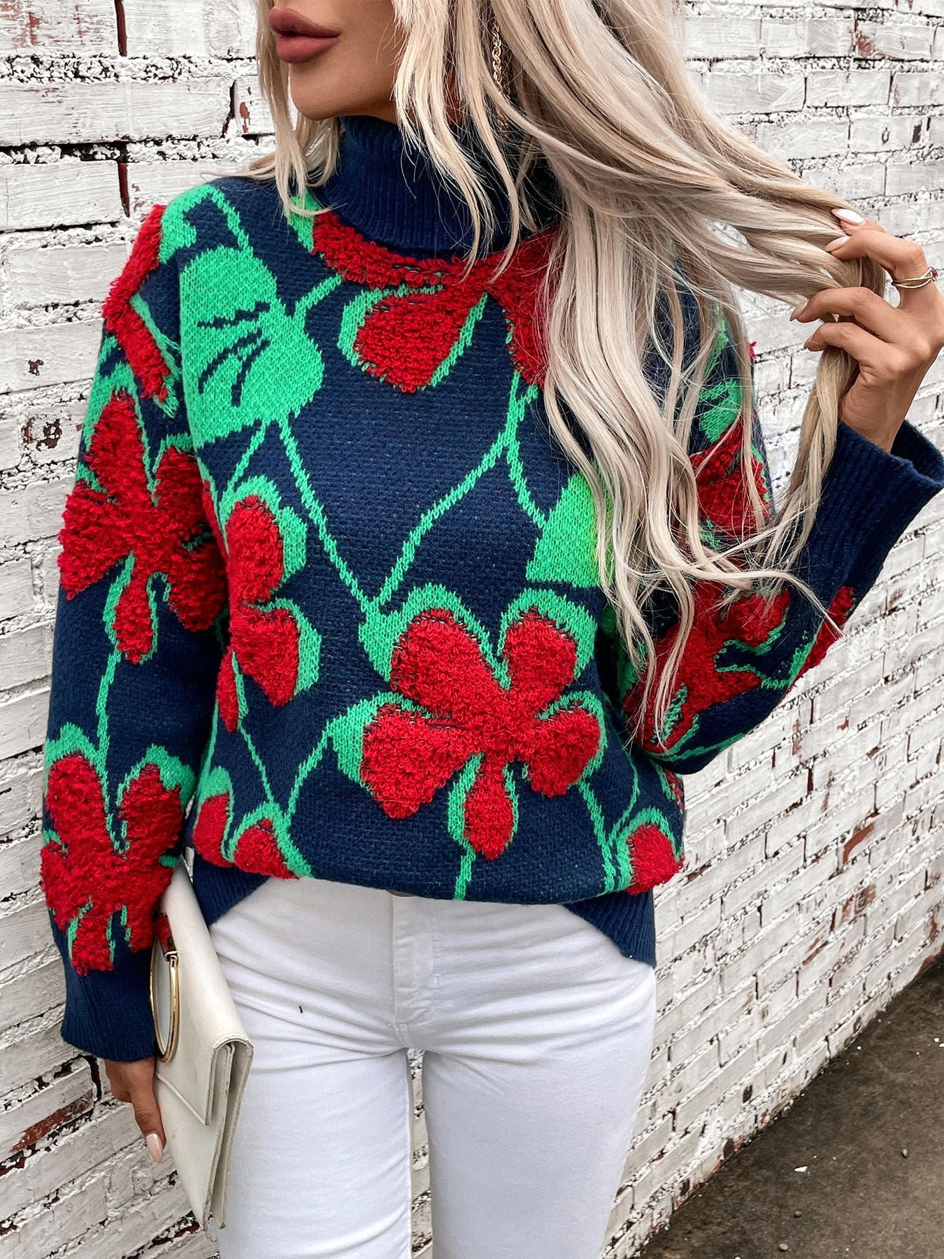 Oversized Floral Pattern Sweater