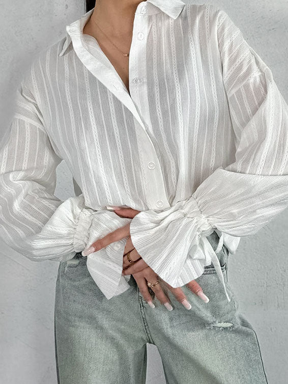 Striped Button-Up Long Sleeve Blouse