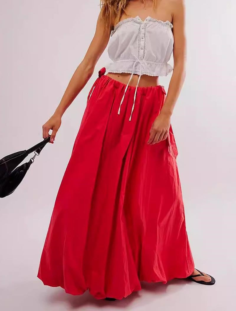 Drawstring Waist Maxi Skirt