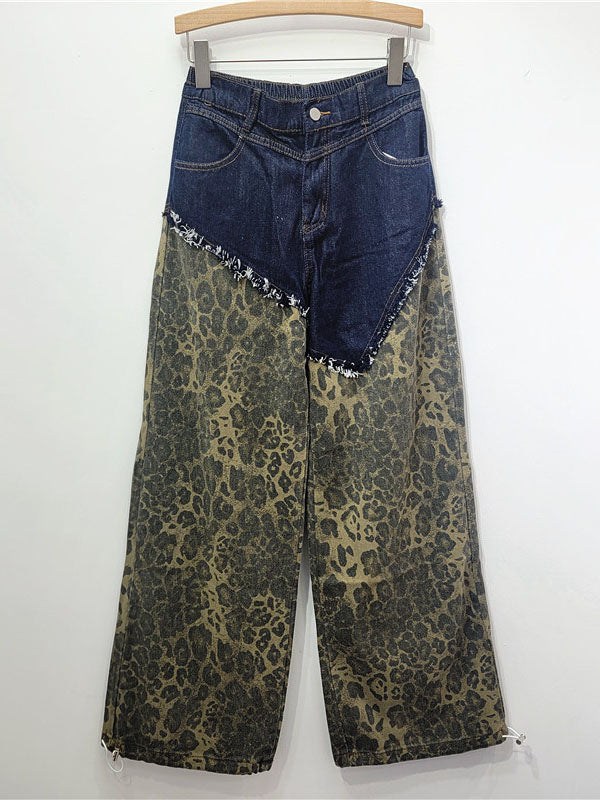 Patchwork Leopard Wide-Leg Pants