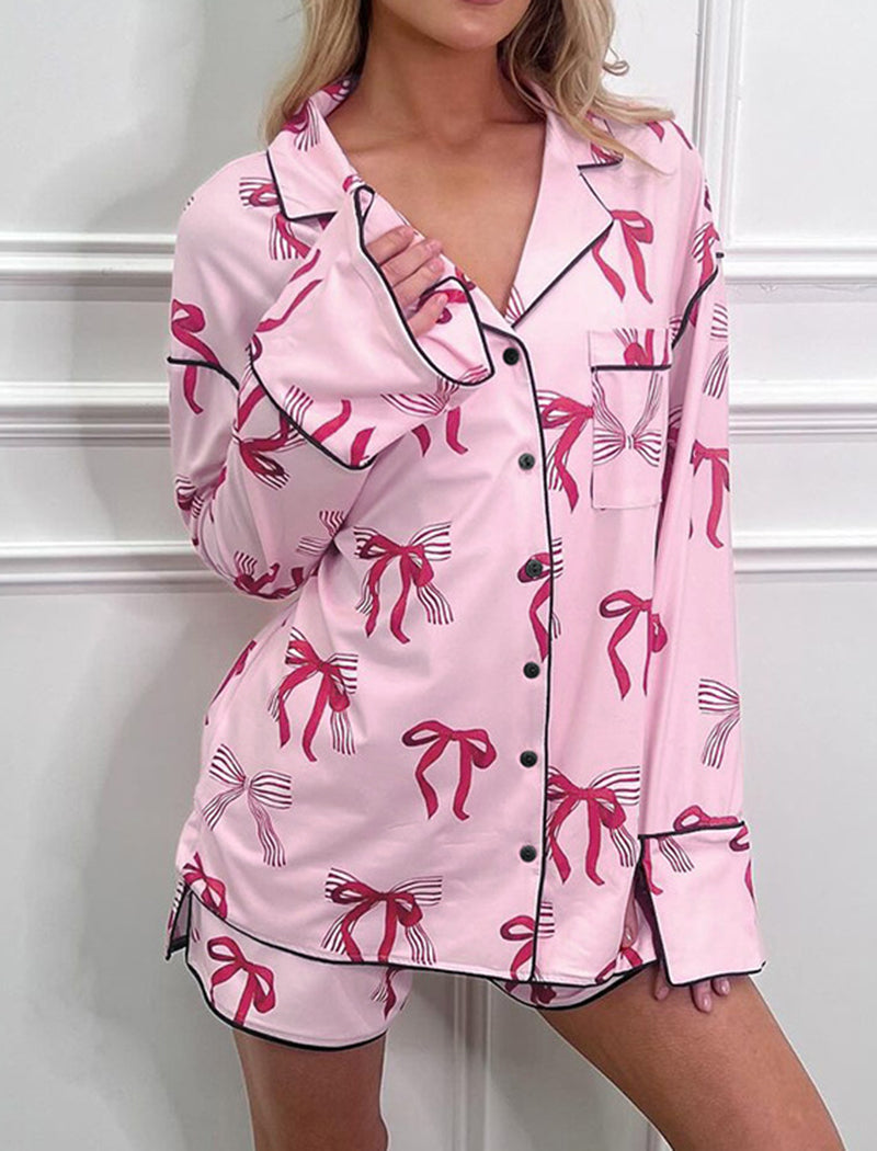 Long Sleeve Bow-Print Pajama Set