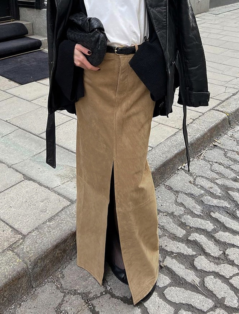 High-Slit Maxi Skirt with Fitted Waist