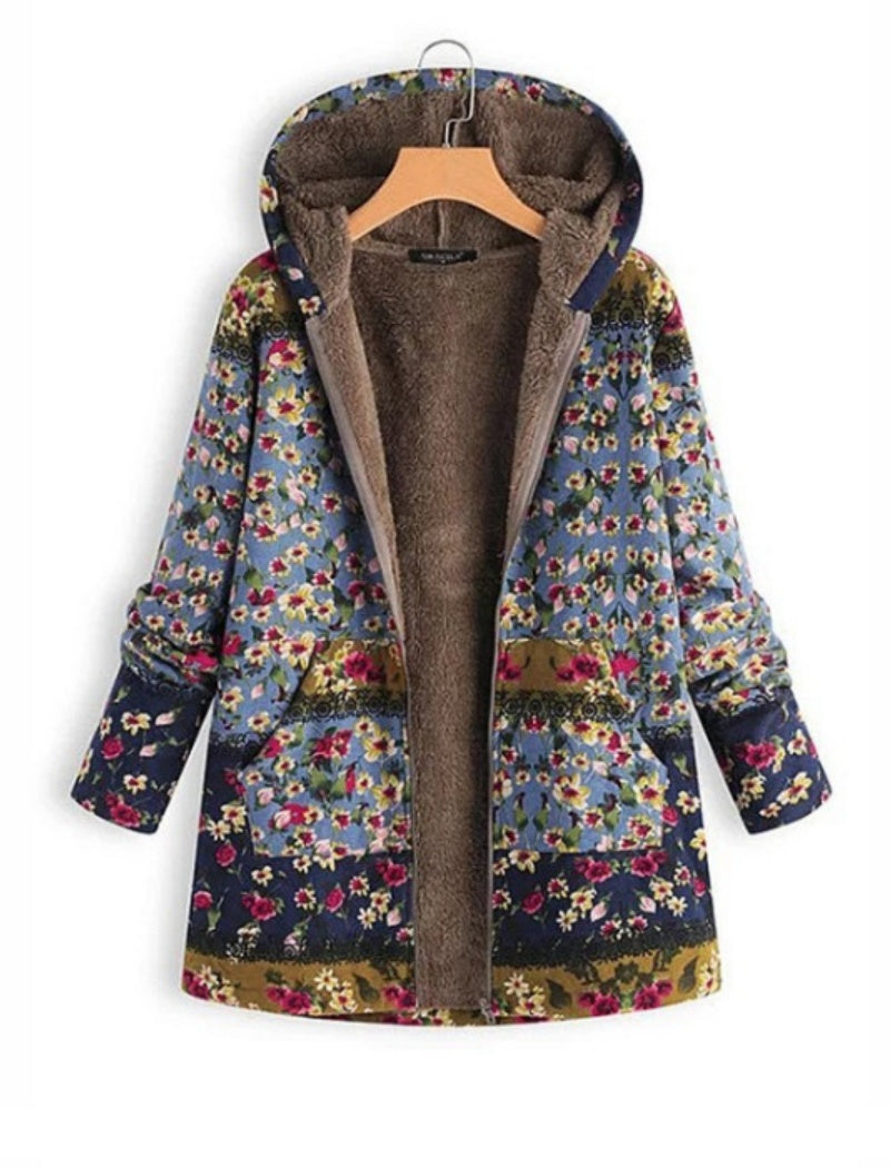 Floral Print Hooded Open-Front Jacket with Pockets