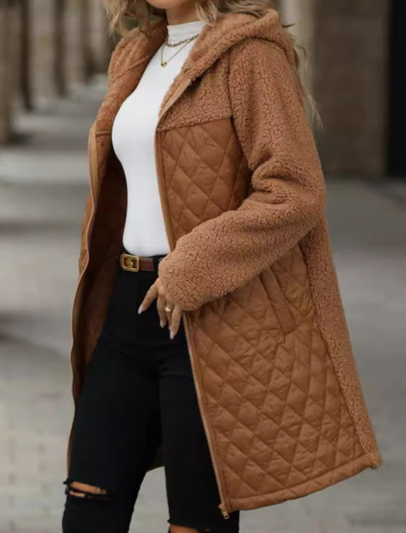 Loose-Fit Hooded Zipper Fleece Coat