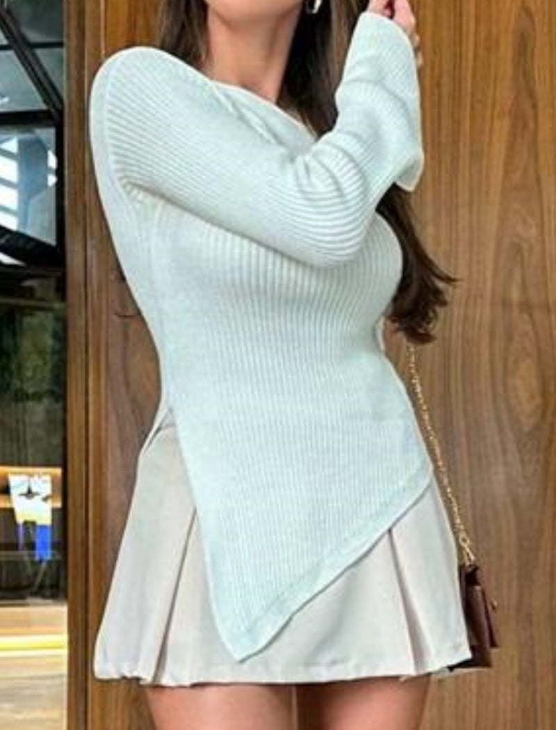 Asymmetrical Off-Shoulder Knit Top