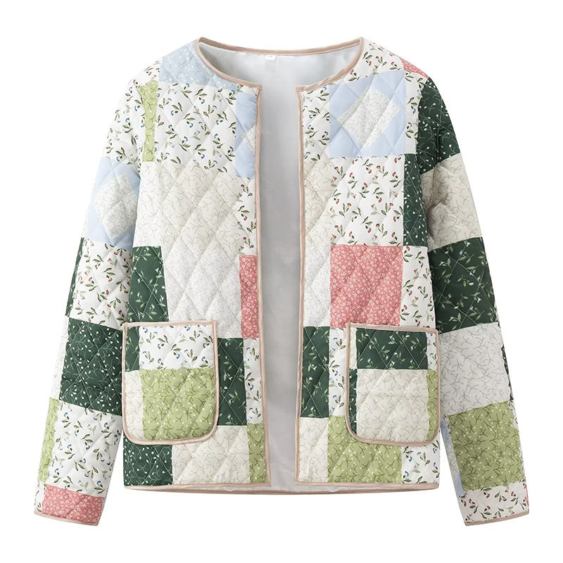 Patchwork Quilted Jacket with Front Pockets