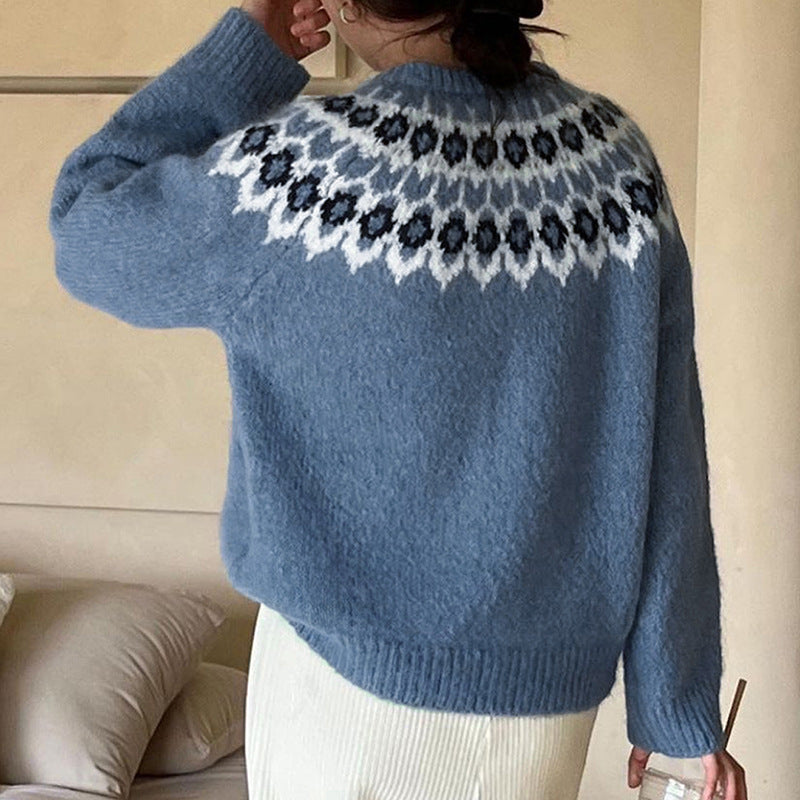 Nordic Pattern Crew Neck Knit Sweater