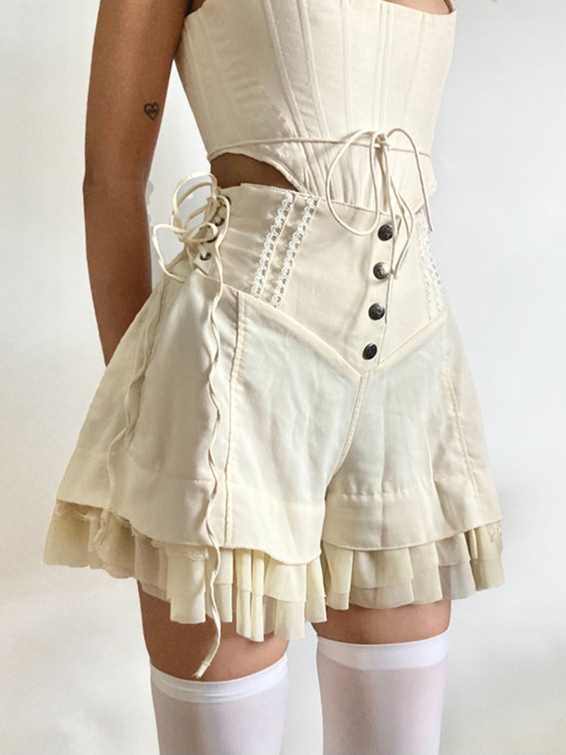 Layered Buttoned High-Rise Shorts