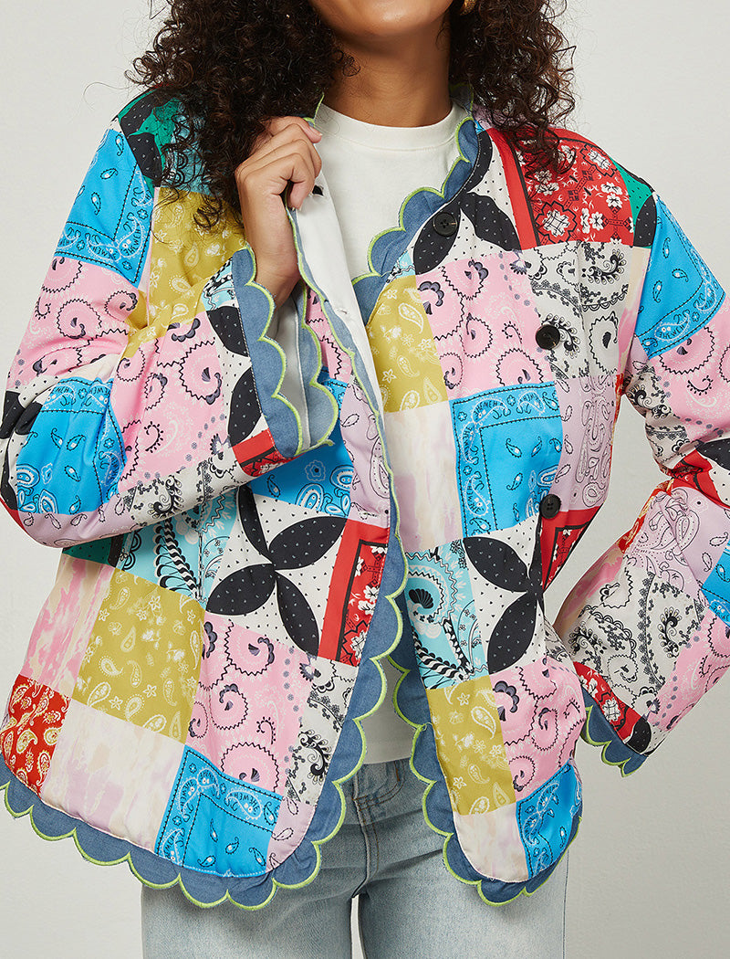 Lace Collar Loose Print Jacket