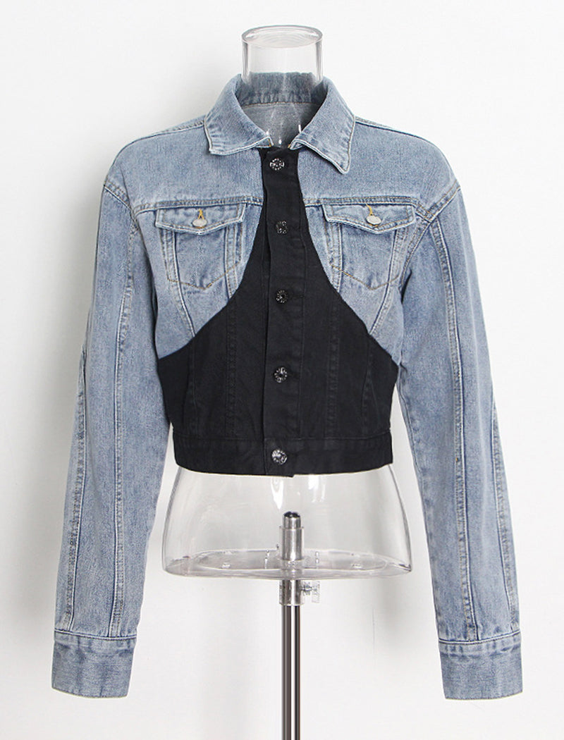 Colorblock Cropped Denim Jacket