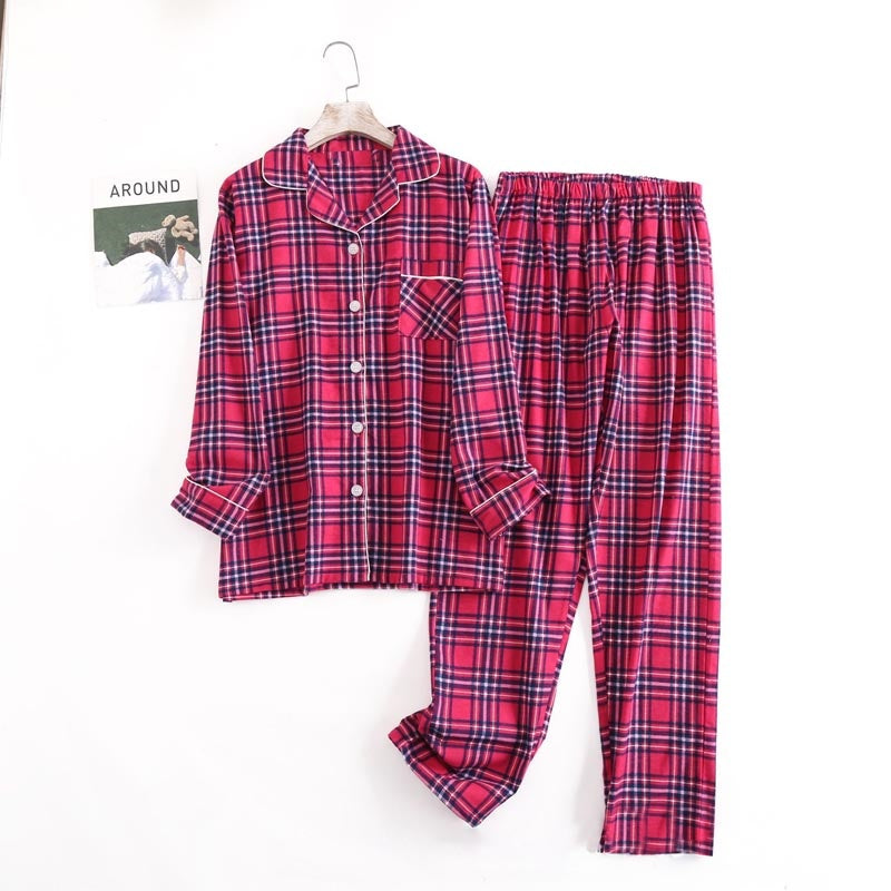 Loose Fit Plaid Long Sleeve Top and Pants Set