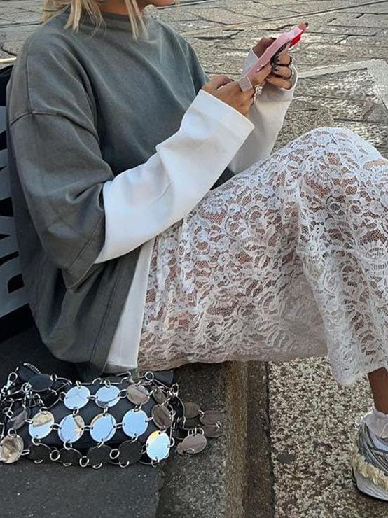 Lace Split-Hem Midi Skirt