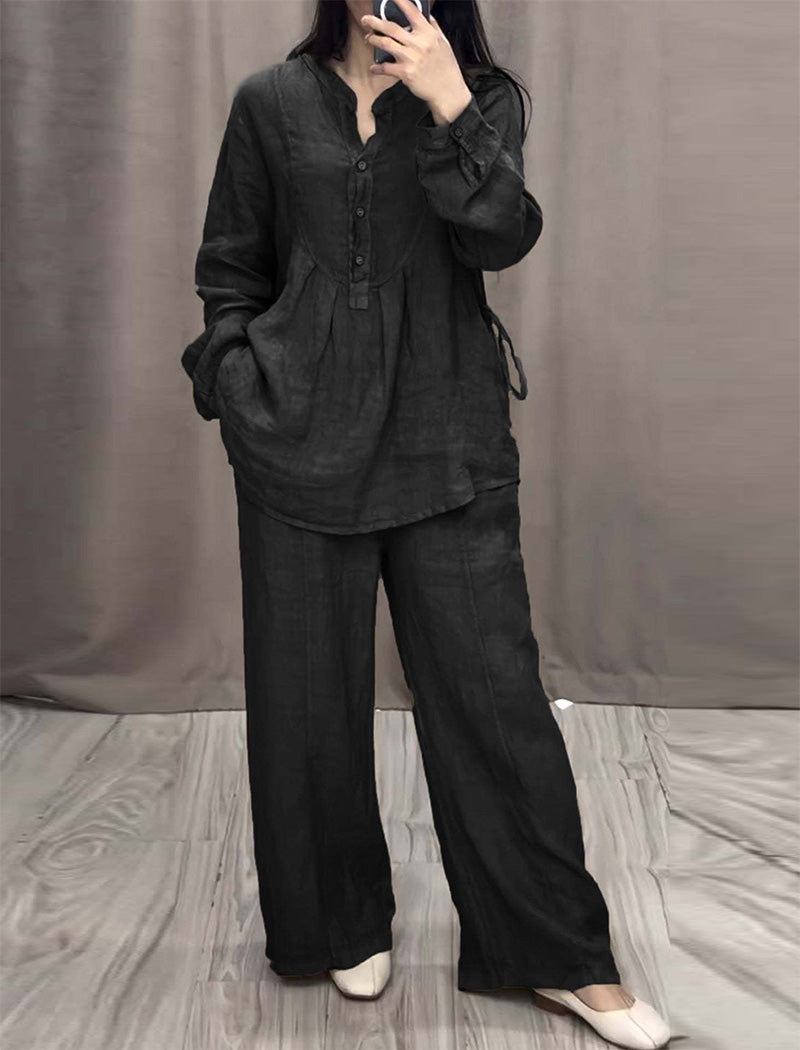 Loose-Fit Buttoned Long Sleeve Set