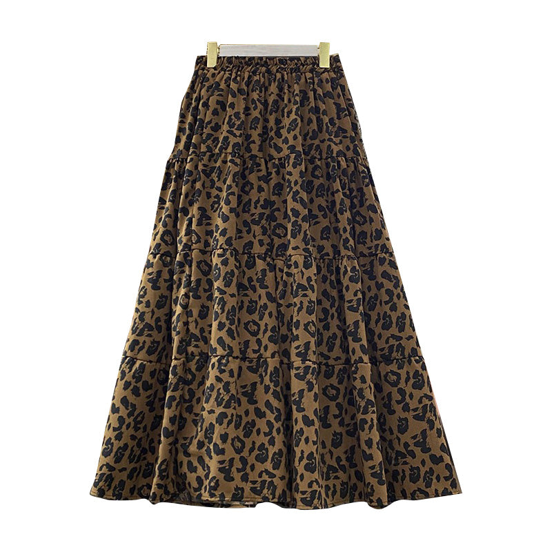 Tiered Leopard Print Midi Skirt