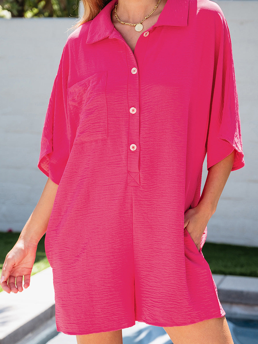 Solid Button-Up Romper