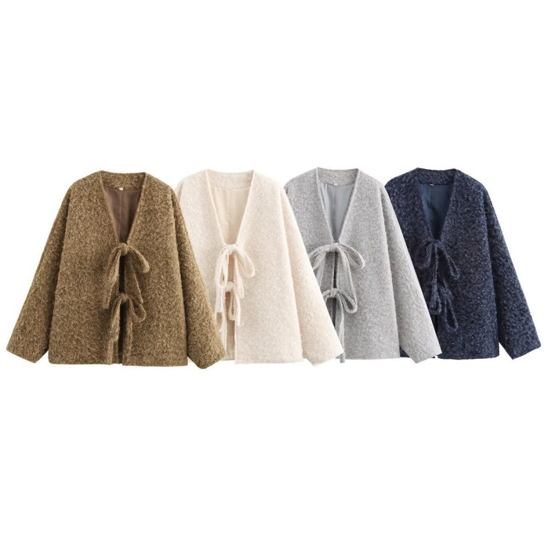 Tie-Waist Knit Long Sleeve Coat