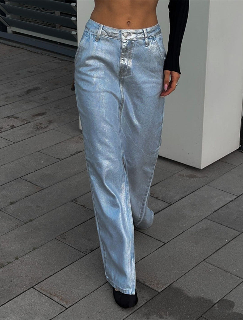 A Line Slit Shiny Midi Skirt