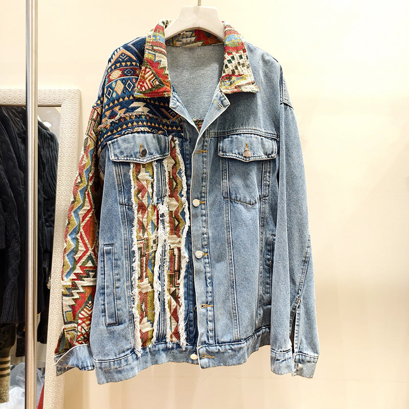Tribal Print Denim Jacket