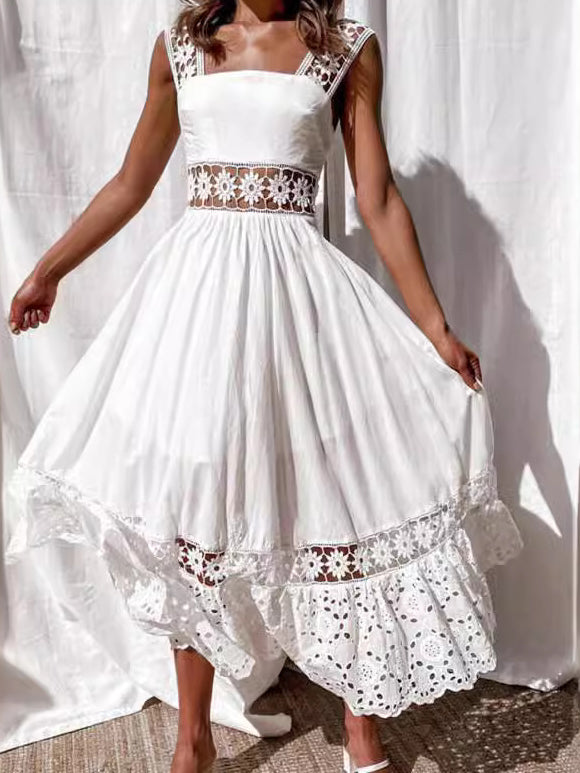 Lace Sleeveless Eyelet Maxi Dress
