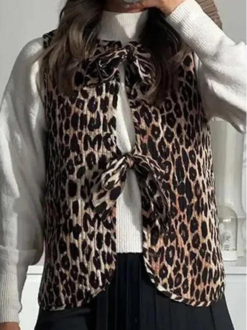 Leopard Print Tie-Front Vest