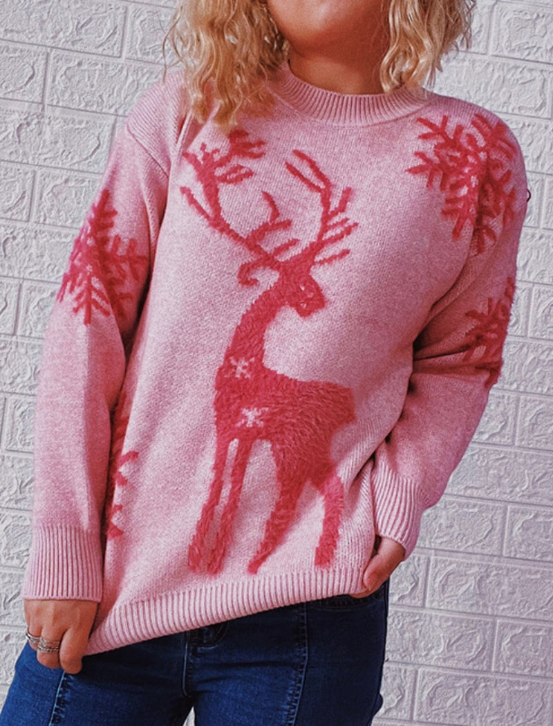 Reindeer Print Holiday Pullover