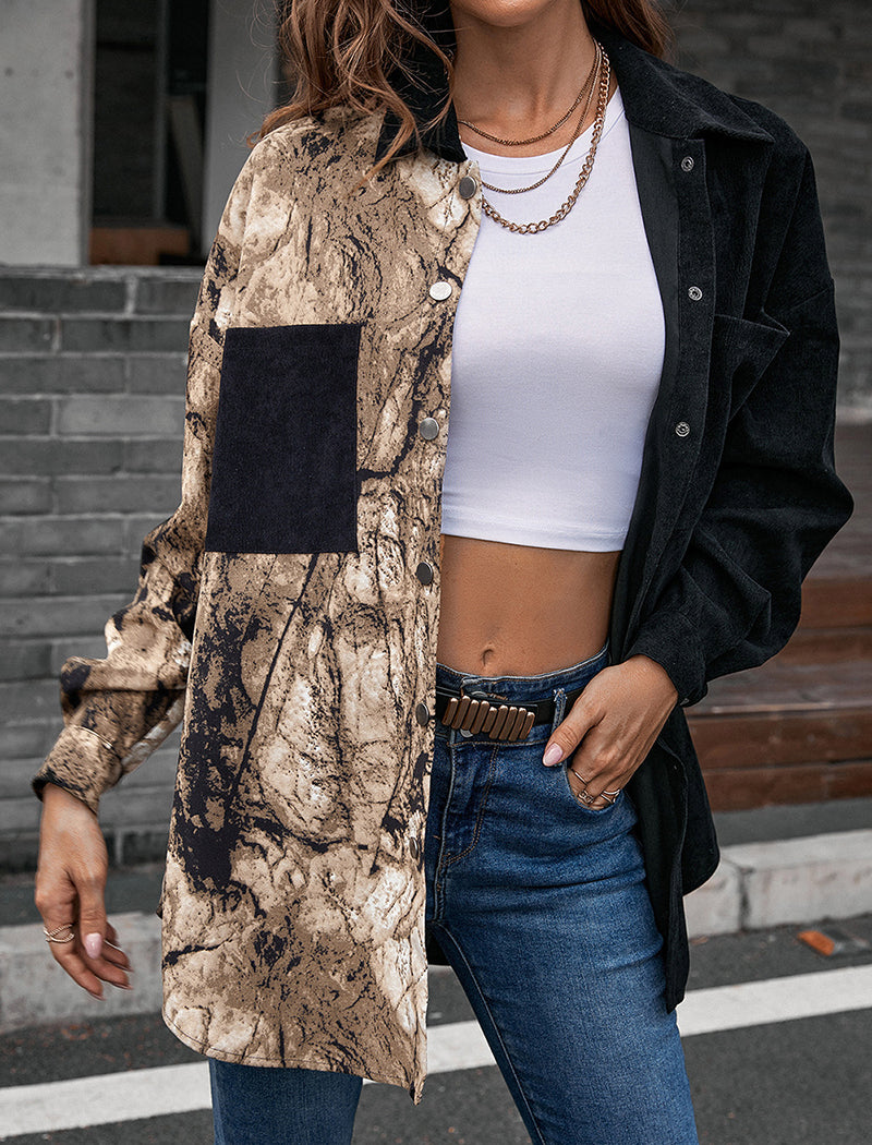 Two-Tone Button-Up Long Shirt